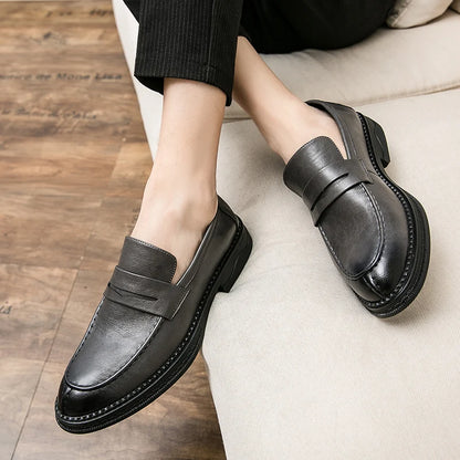 Premium Silver Business Shoes Men's Oxford Shoes Leather Brand Loafers Slip on High Quality Wedding Loafers Soft Sole Dress Shoe
