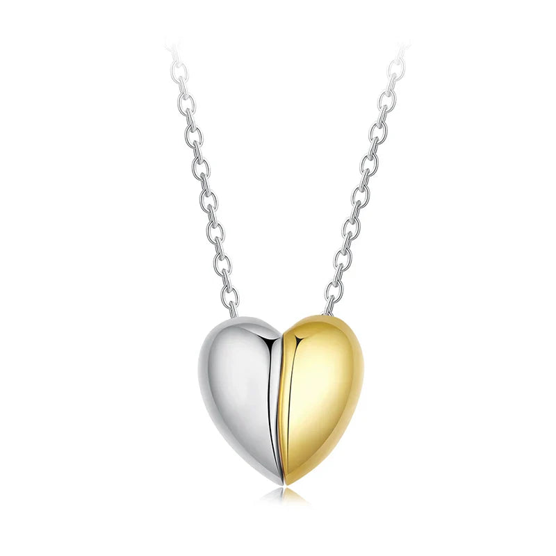 Gold Plated Heart Pendant Necklace for Women, 925 Sterling Silver Couple Heart Fashion Waterproof Metal Daily Jewelry