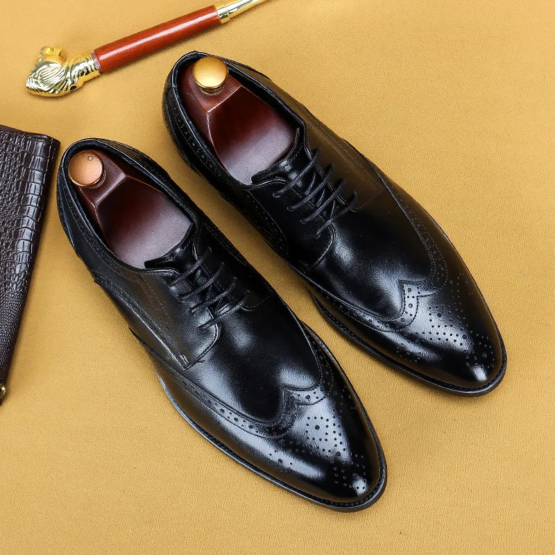 New Men Dress Handmade Shoes Genuine Leather Male Oxford Italian Classic Vintage Lace-up Men's Brogue Shoes Oxford