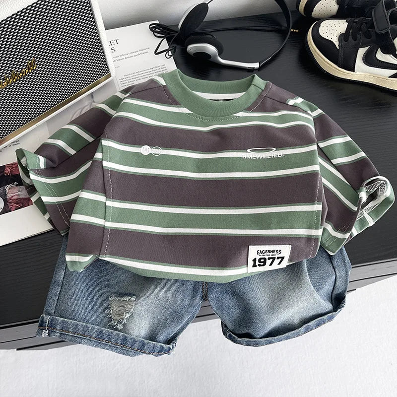Summer Infant Boys Clothing For Children Casual Striped T-Shirt Shorts 2Pcs/Set Toddler Baby Girl Clothes Costume Kids Tracksuit