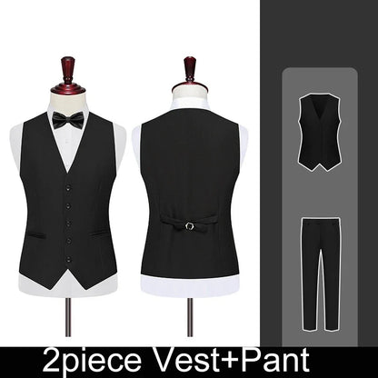 Men 2-piece Set British Style Single-breasted V-neck Vest Man Straight-leg Pant Male Slim Wedding Office Casual Outfit