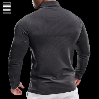 Autumn Sports Fitness Top Men Running Training Long-sleeved T-shirts Sweaters Stand-up Collar Quick-drying Breathable Clothes