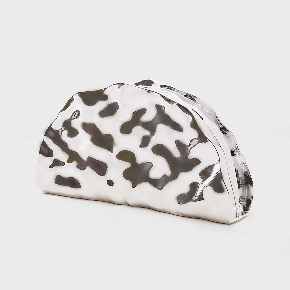 Creative Half Moon Shape Gold Purse For Women Silver Acrylic Bag Exquisite Brand Hand-held Evening Bag Shoulder Messenger Bag