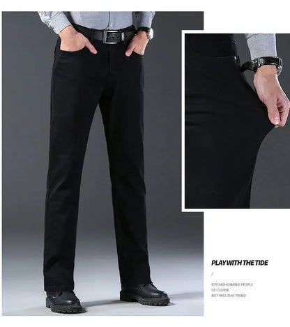 Men's classic high-end fashion versatile jeans, soft and slightly elastic black business denim pants, stylish upper body