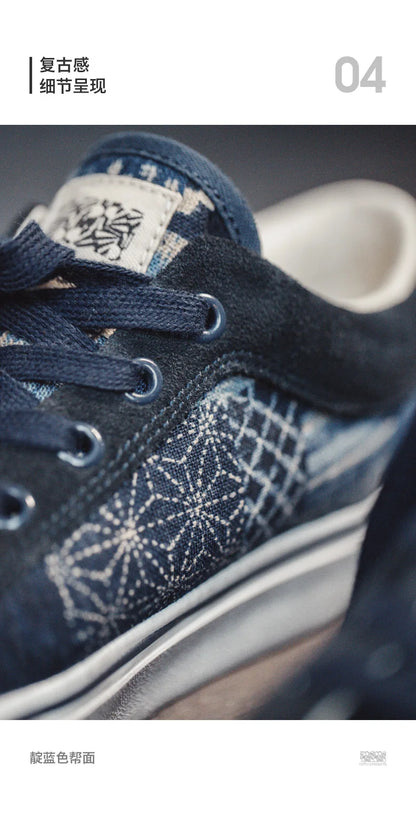 Japanese Retro Printing Canvas Shoes for Men Designer Brand Ancient Cloth Board Shoes Low Top for Lovers Women