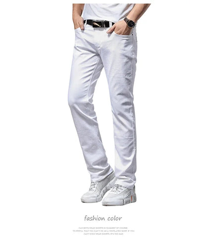 Men Slim White Jeans New Elasticity Fashion Casual Classic Soft Business Brand Trousers Male Clothing Stretch Pants Men's Jeans