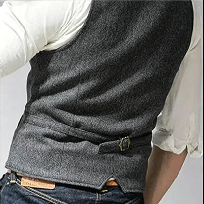 Men's Suit Vest Herringbone Pattern Retro British Style Double Breasted Waistcoat Four Season Outerwear Wedding Party traveling