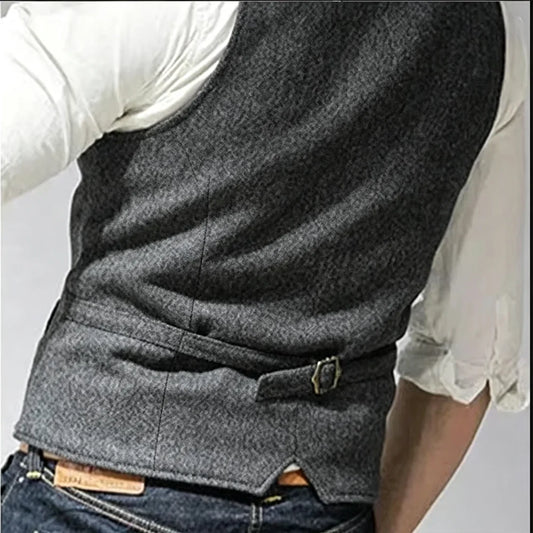 Men's Suit Vest Herringbone Pattern Retro British Style Double Breasted Waistcoat Four Season Outerwear Wedding Party traveling