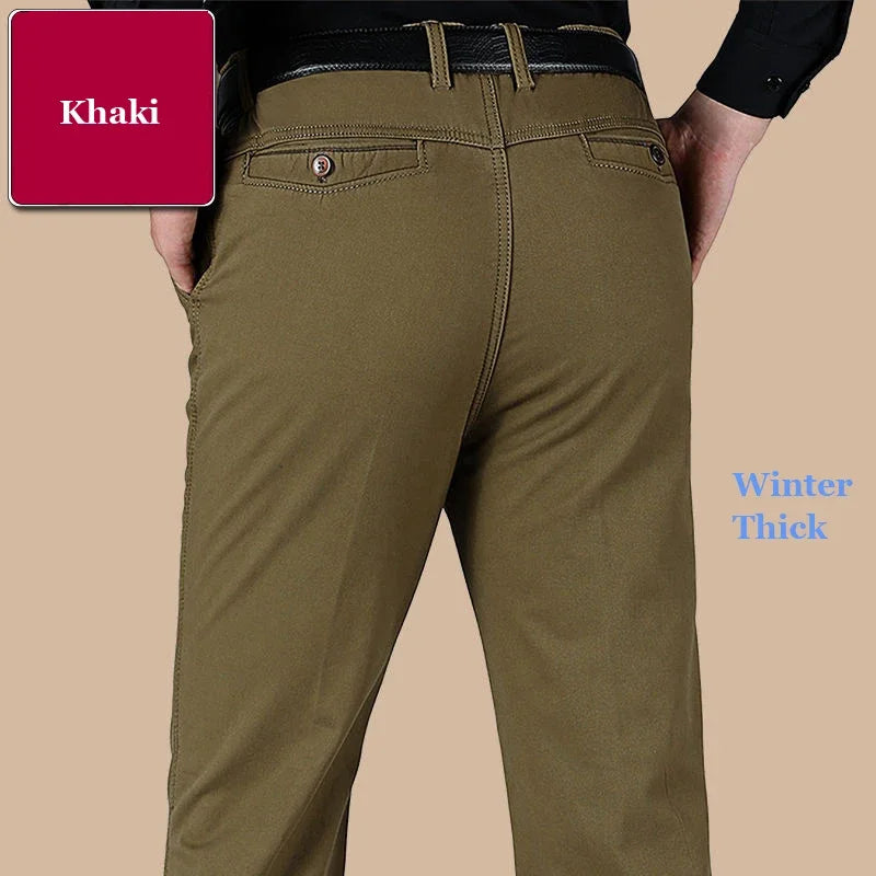 New Arrival 100% Cotton Summer Autumn Men's Casual Pants Fashion Solid Black Beige Gentle Thicken Trousers Brand Smart Suit Pant