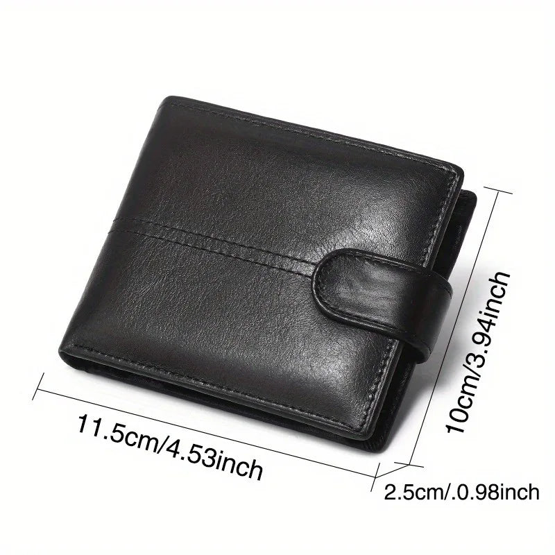 Portefeuille Homme en Cuir Véritable, Brossage Antivol Rfid, Anti-Magnétique, Porte-Monnaie Court, Grande Capacité, Portefeuille à Boucle Multi-Fentes