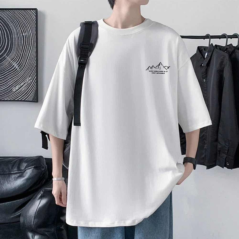 Men's Cotton T-shirt Front Back Print Half Sleeve T-shirt Men's Cotton Summer Loose Oversized Casual O-neck Male Tees
