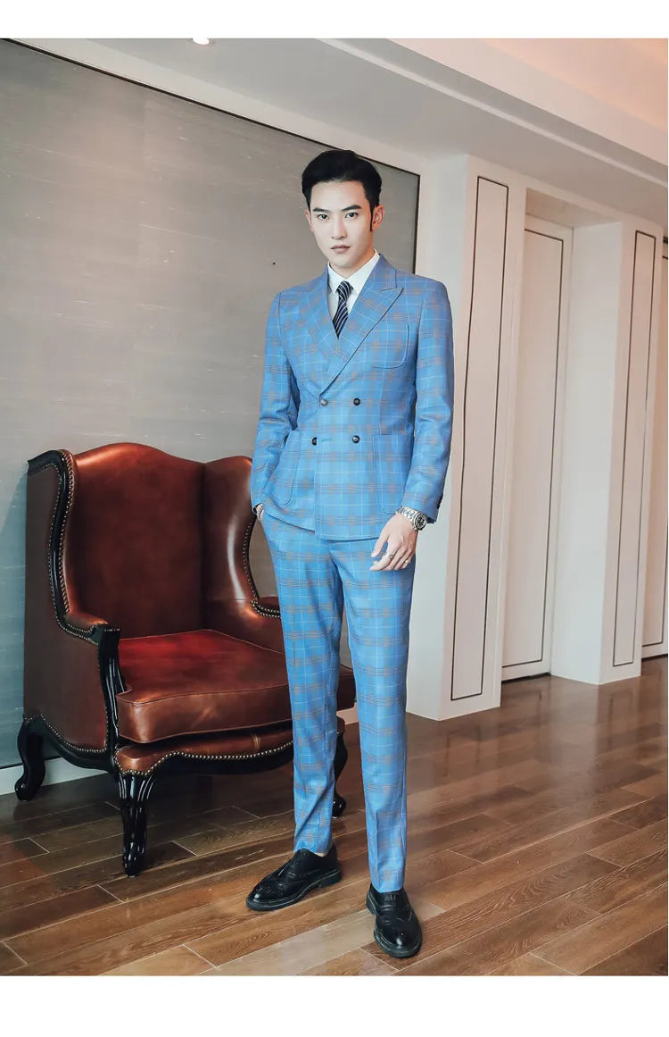 27 Colors ( Blazer + Vest + Pants ) Boutique Fashion Plaid Formal Office Business Mens Suit Three Pieces Groom's Wedding Dress