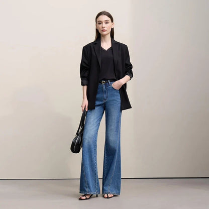 Blazer Women 2026 Autumn New Notched Lapel Padded Shoulder Blazer Embroidery Loose Mid-Length Casual Jacket Women 12641056
