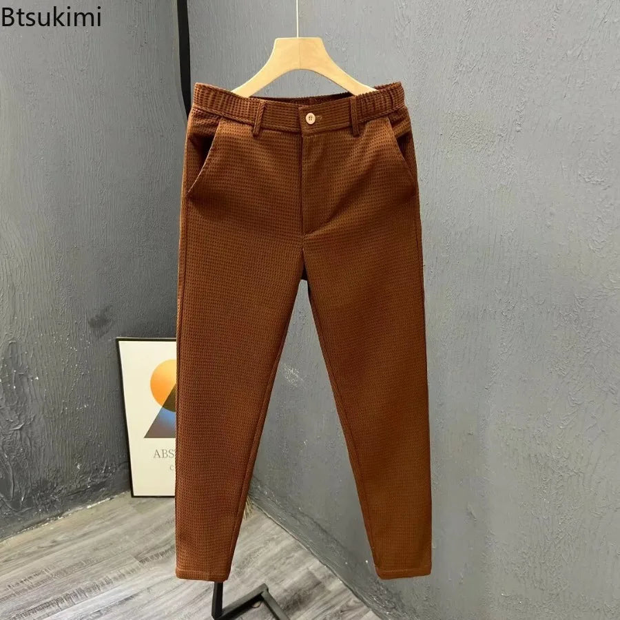 2026 High-grade Men's Solid Suit Pants Spring Summer Korean Style Pocket Straight Nine Split Pants Male Business Casual Trousers