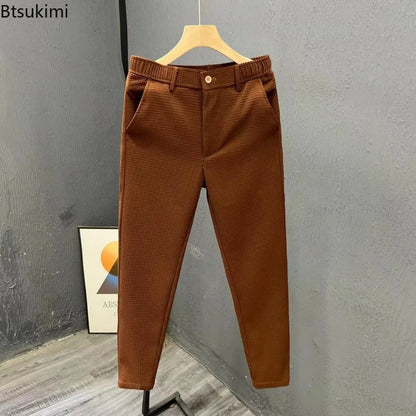 2026 High-grade Men's Solid Suit Pants Spring Summer Korean Style Pocket Straight Nine Split Pants Male Business Casual Trousers