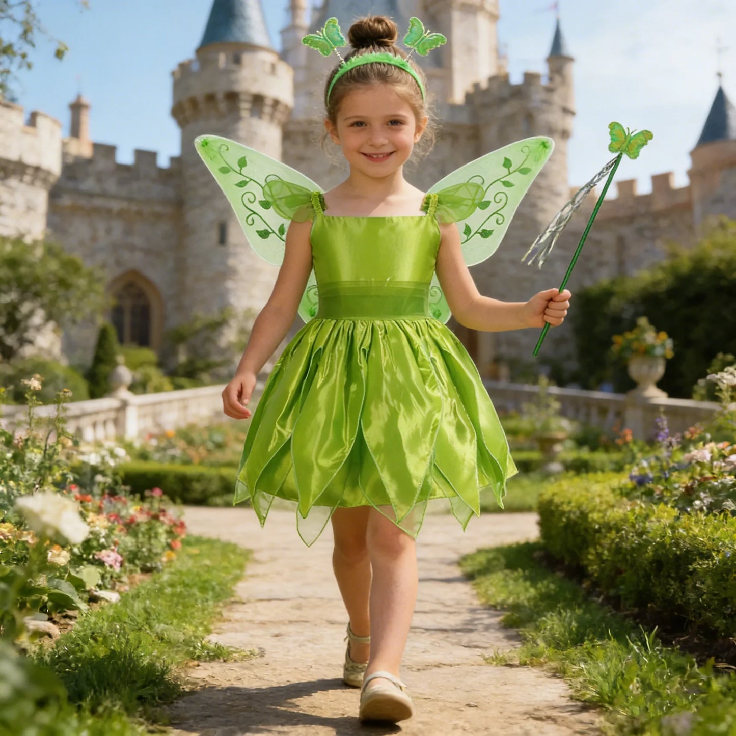 Girls Flower Fairy Dress Up Kids Princess Dress With Wings Halloween Princess Costume Elves Party Tinkerbell Tinker Bell Dress