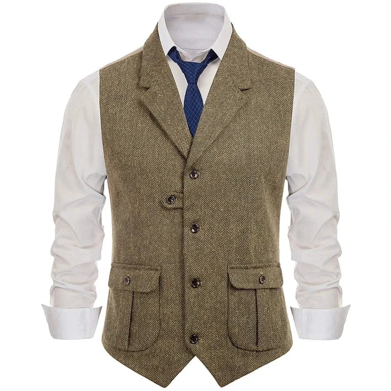 Men Vest Green Suede Velvet With Collar Single Breasted Waistcoat For Wedding Banquet Party Business Work Casual Daily Men Vest