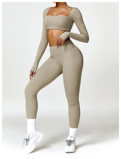 Summer 2PCS Yoga Suit Sports Set Women Quick-Dry Gym Set Women Tracksuit Running Workout Long Sleeve Sports Shirt Yoga Clothing