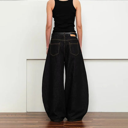 Korean Spring And Autumn Men'S Embroidered Curved Knife Jeans Wide Leg Pants Low Waist Casual Loose Straight Leg Pants