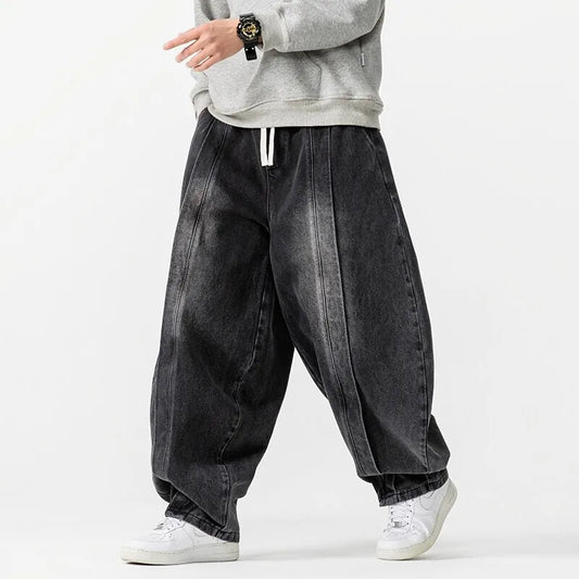 2025 Spring Vintage Harem Pants Men Hip Hop Denim Pants Mens Solid Color Straight Streetwear Wide Leg Pants Men Jeans Trousers