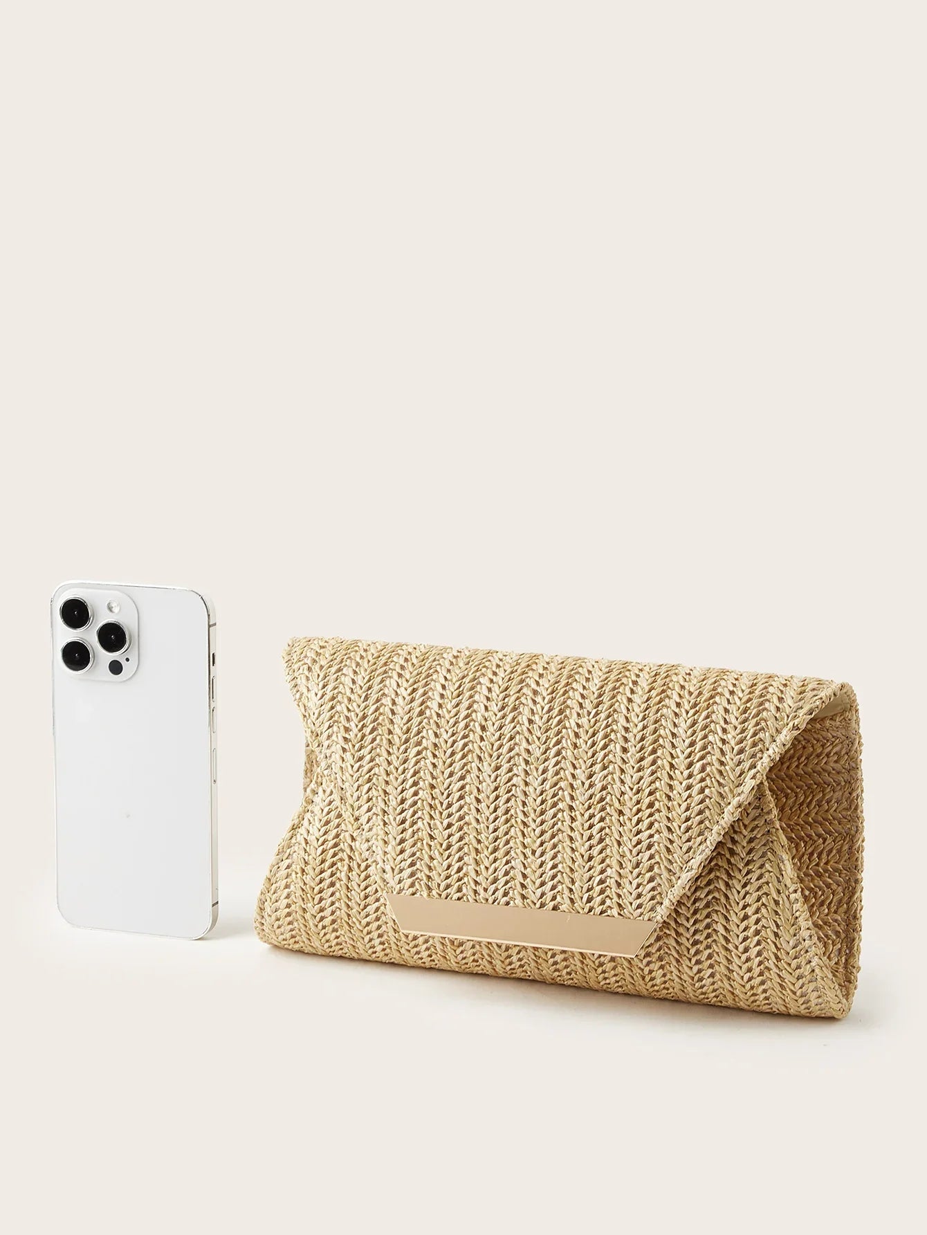 Women's Woven Clutch Bag, Beige, Solid Color, Summer, Holiday, Beach, Vacation Essential, Vacation Season, Versatile Business Commuter Women's Crossbody Bag, Casual, Simple, Beach