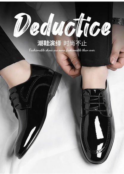 Business Formal Patent Leather Shoes for Men Spring Autumn New Designer Brogue Shoes Male Fashion Lace Wedding Shoe Man