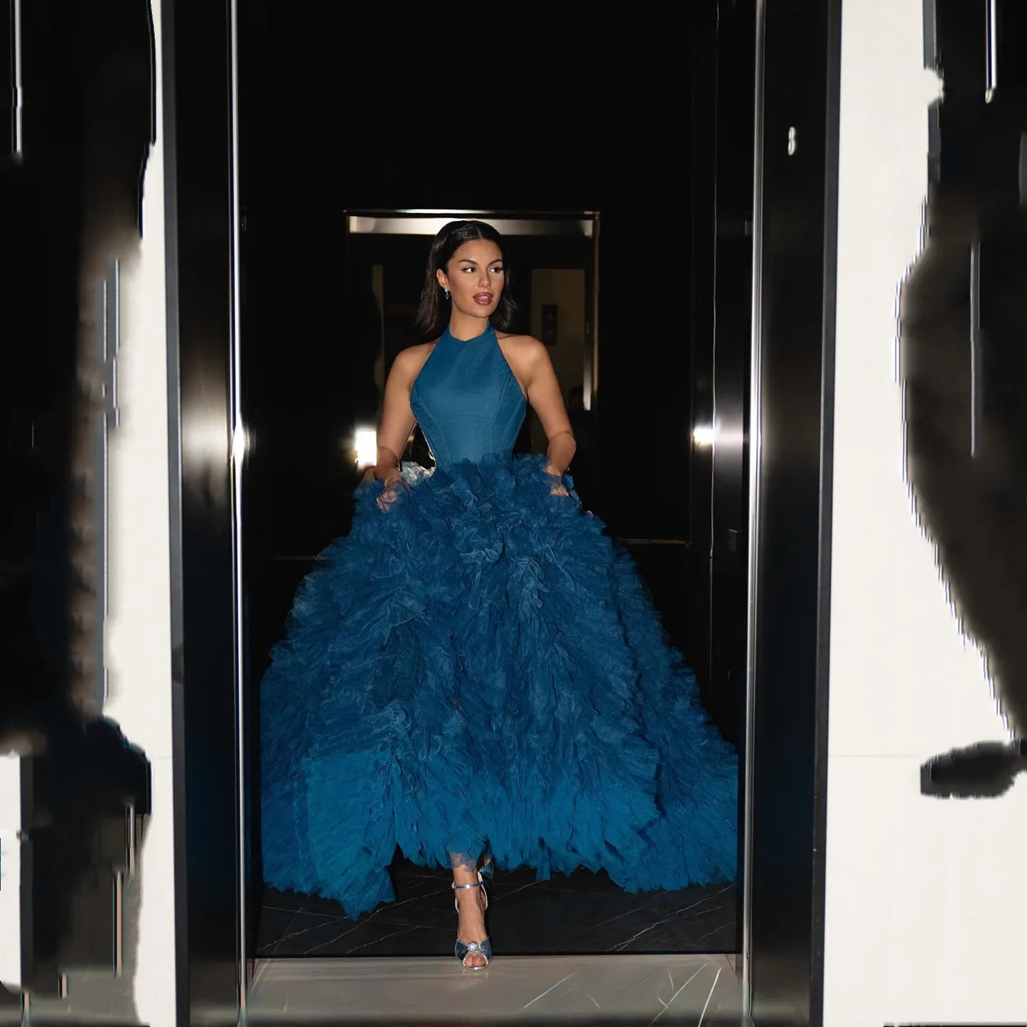 Lucy Off the Shoulders Prom Dresses for Special Occasions Women's Evening Dress Multi-layer فساتين سهرة Blue Vestidos De Fiesta