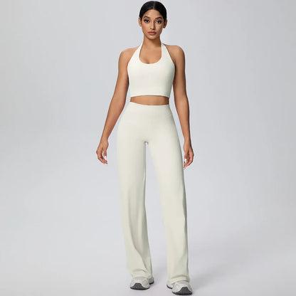 2PCS Woman Backless Hanging Neck Bra and Pants Yoga Set Summer Breathable Gym Sports Running Workout Top Hot Sales Yoga Set