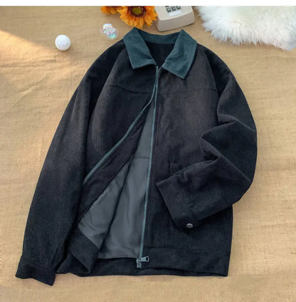 2026 Autumn Corduroy Cargo Jacket For Men Windbreakers Zipper Coats Loose Cargo Outwear Casual Jacket Mens Clothes