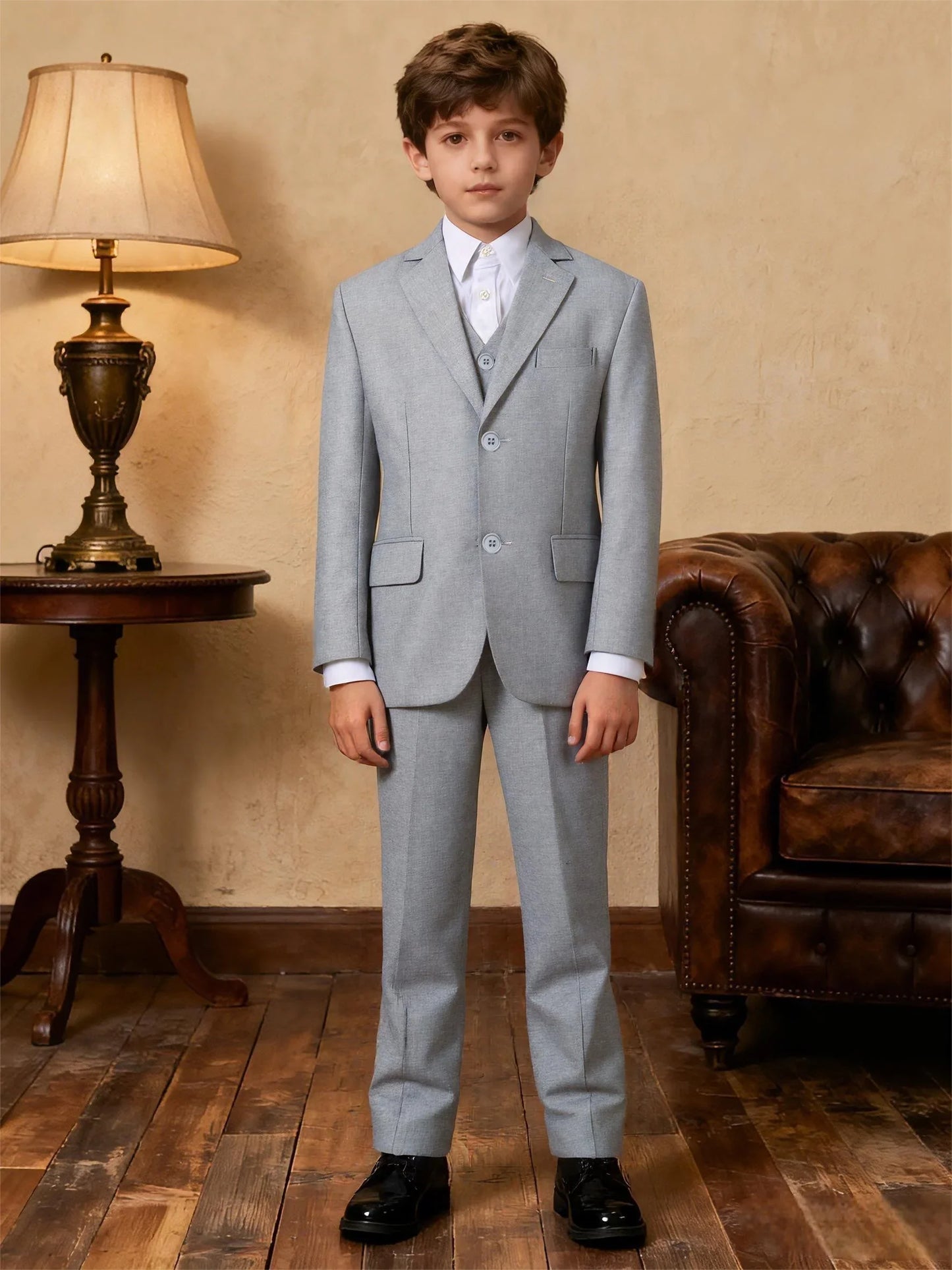 Boys Suit 5 Piece Jacket Vest Pants Shirt Tie Random Wedding Birthday Party Gift Performance Uniform School Uniforms Size 4-16Y