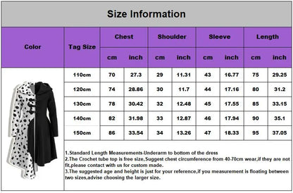 Cruella Deville Costume Black Dalmatian Jumpsuit Dress Girls Halloween Cosplay Party Dress up
