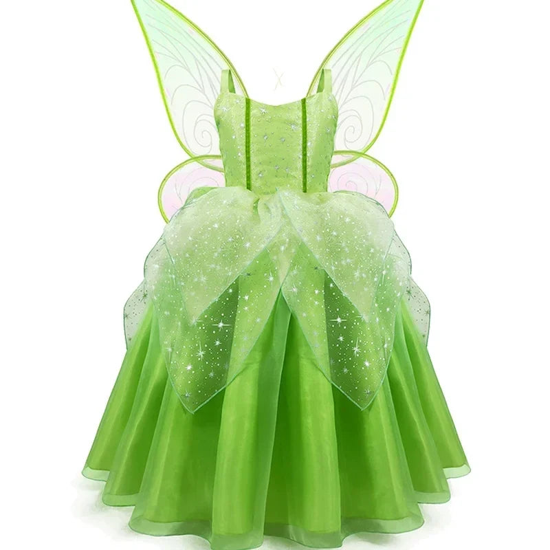 Girls Fairy Dress Up Kids Princess Green Flower Fairy Dress With Wings Princess Costume Party Tinkerbell Tinker Bell Dresses