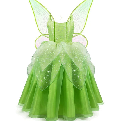 Girls Fairy Dress Up Kids Princess Green Flower Fairy Dress With Wings Princess Costume Party Tinkerbell Tinker Bell Dresses