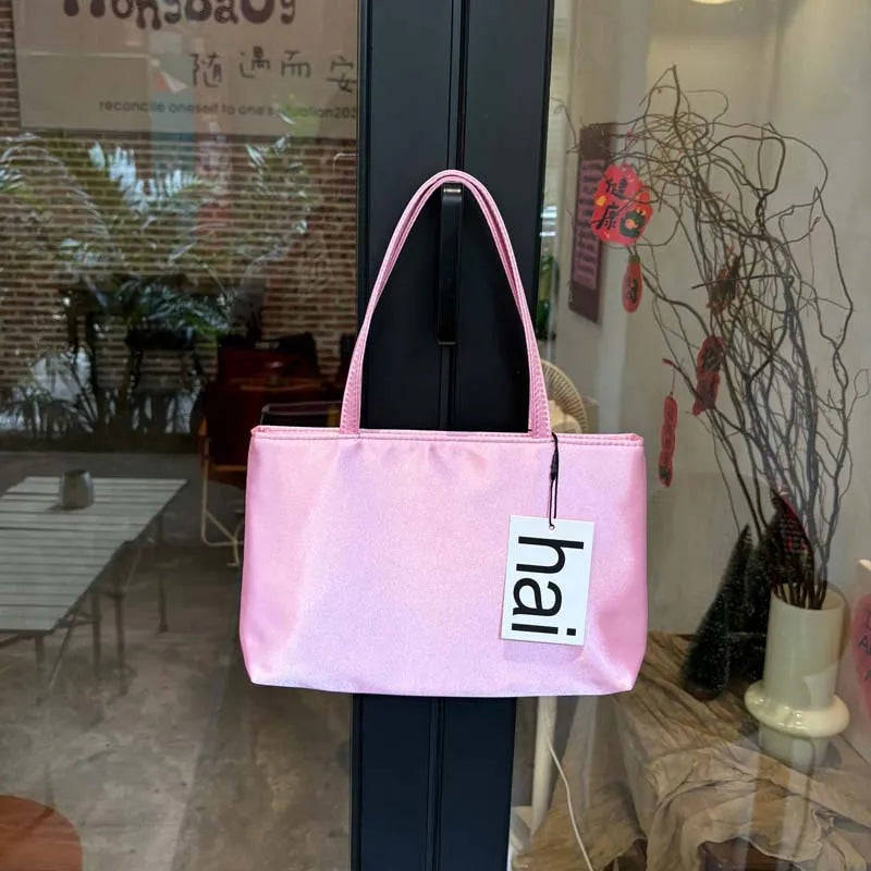 Luxury Premium Designer Elegant Womens Silk Satin Small Tote Solid Color Shoulder Underarm Purse Versatile Fashion Commuting Bag
