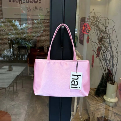 Luxury Premium Designer Elegant Womens Silk Satin Small Tote Solid Color Shoulder Underarm Purse Versatile Fashion Commuting Bag