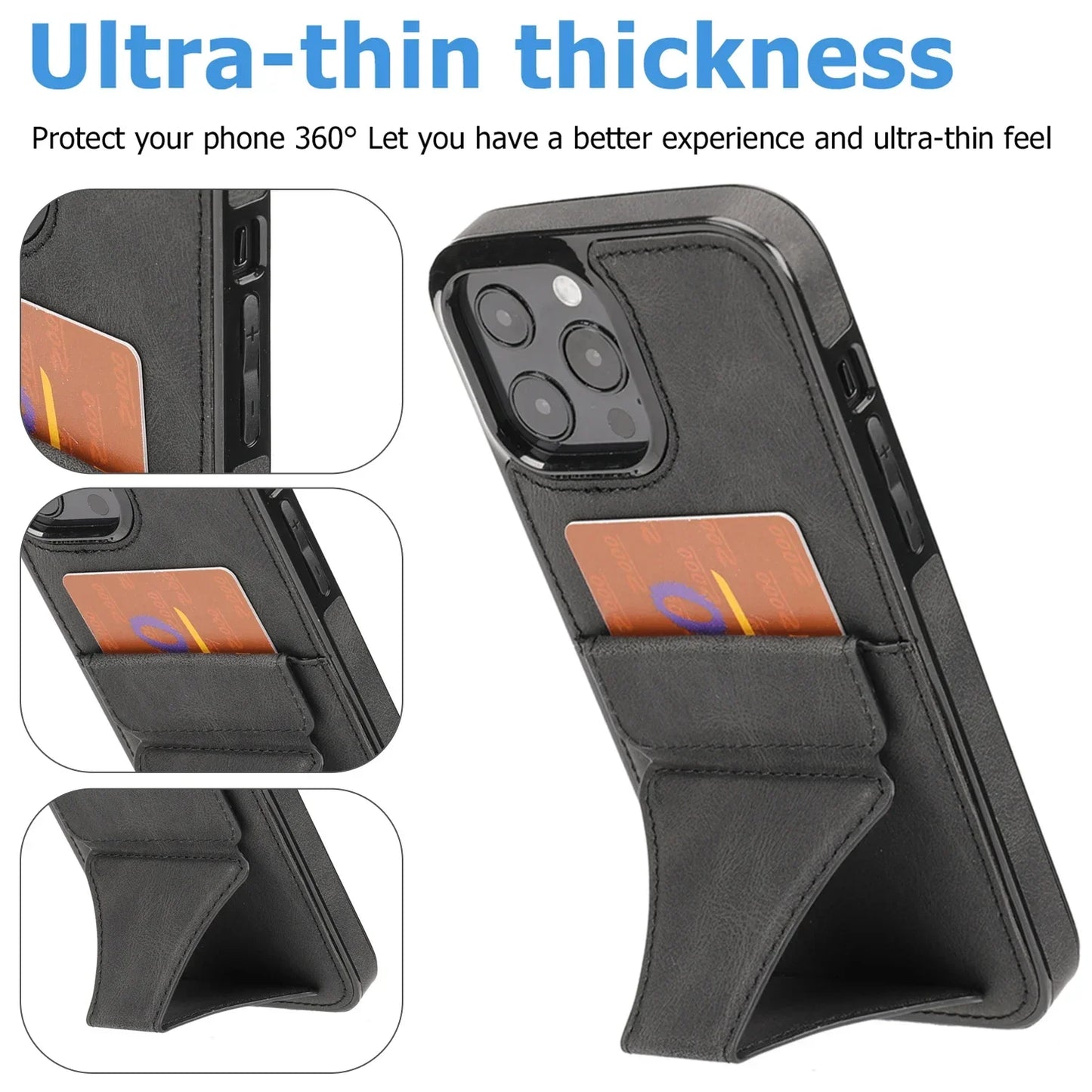 High Quality PU Leather Protective Credit Card Slots Foldable Kickstand Phone Case for iPhone 16 Pro Max 15 Plus 14 13 12 11