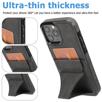 High Quality PU Leather Protective Credit Card Slots Foldable Kickstand Phone Case for iPhone 16 Pro Max 15 Plus 14 13 12 11