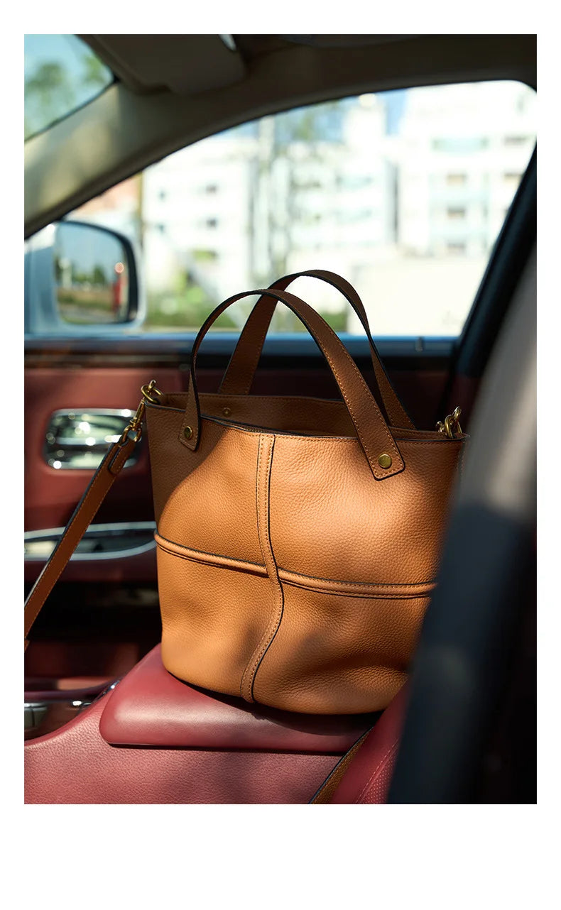 Women Bucket shoulder bag brand design Cowhide ladies handbags and purses genuine leather Tote Bags female messenger Bag Bolsas