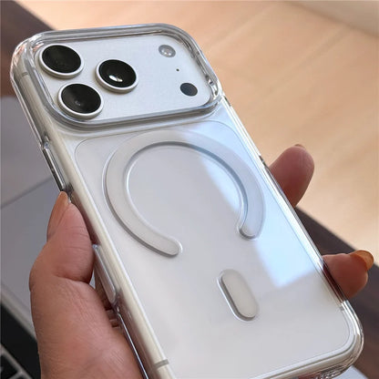 جراب صلب مغناطيسي شفاف أصلي Magsafe لهاتف iPhone 17Pro 16 15 17Pro Max مع زر كاميرا سعوي وغطاء شحن لاسلكي