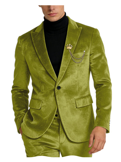 Men's Teal Velvet Blazer 1 Button Single Breasted Slim Fit Formal Wedding Party Suit Jacket