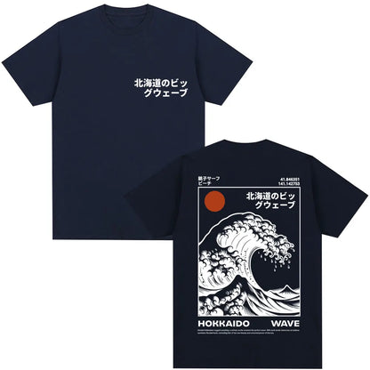 Japanese Style Hokkaido Wave Graphic T-shirts Men Women Harajuku Fashion Vintage T Shirts Oversized Cotton Popular T-Shirt Gifts