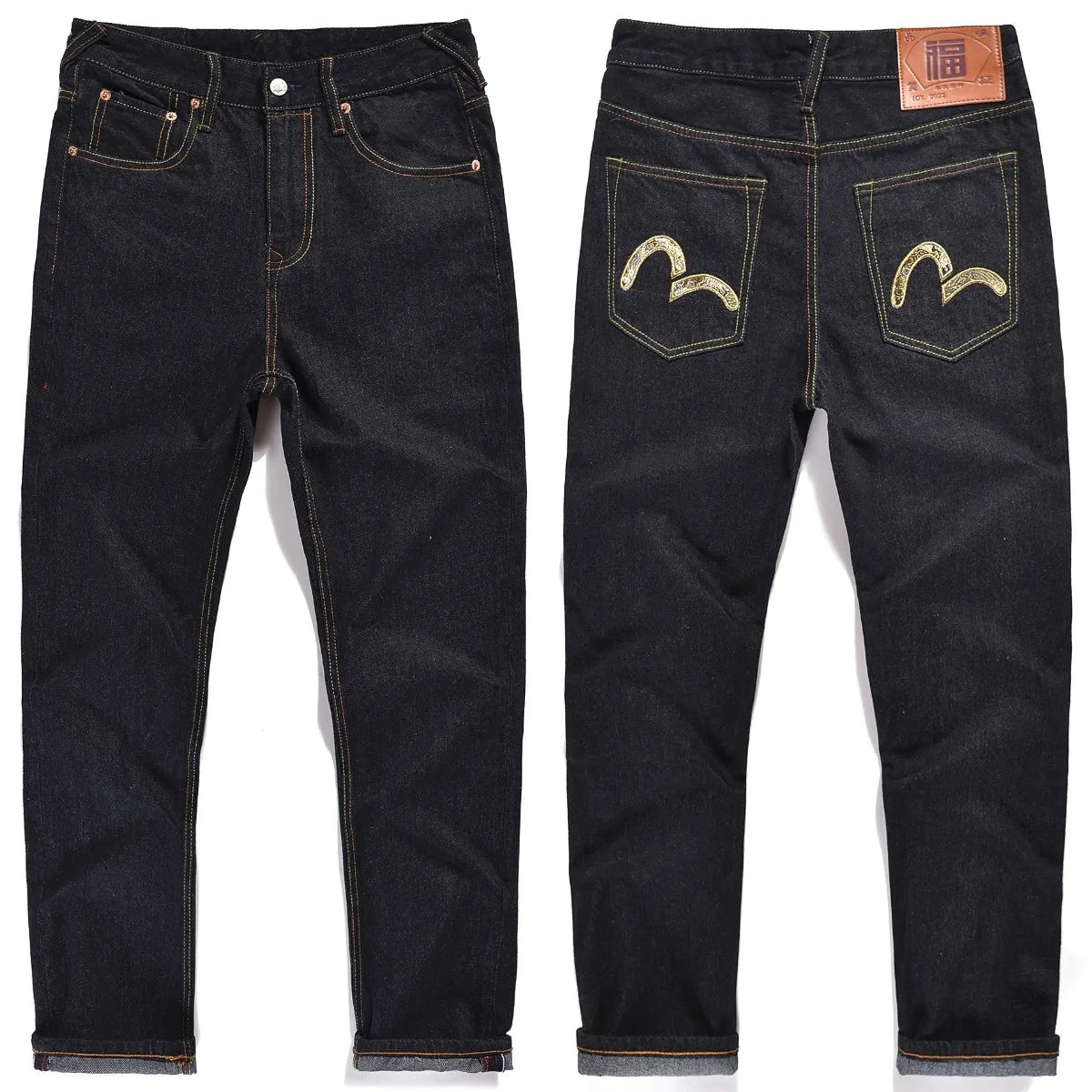 Japanese Handmade Embroidered Jeans Men's Pure Cotton Straight Tube Hip-Hop Popular Slim Red Ears Show Thin Trousers Devil