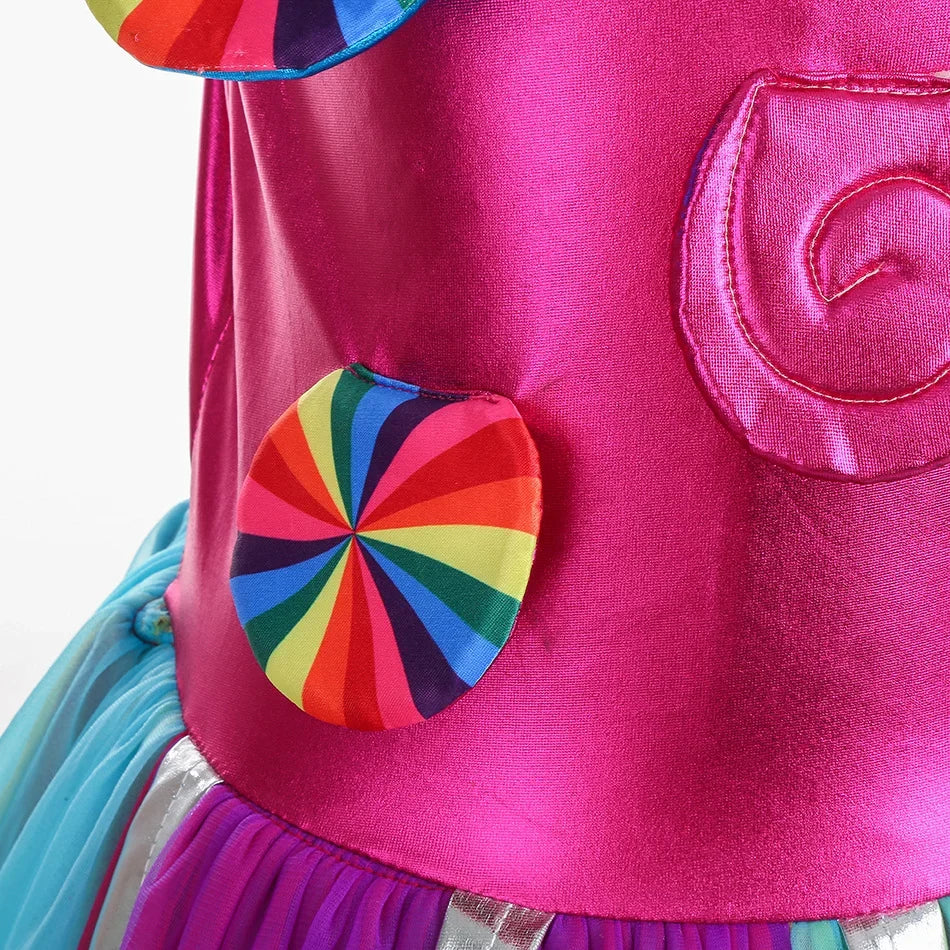 2025 Purim Festival Suspender Rainbow Dress For Girl Candy Lollipop Costume Party Gift Candy Dress + Lollipop Accessories Suit