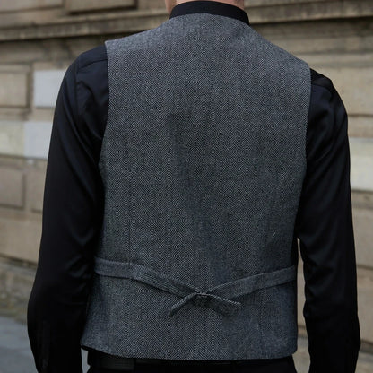 Men Vest Gray Blue With Lapel Single Button Waistcoat For Wedding Birthday Formal Business Casual Banquet Daily Men Suit Vest