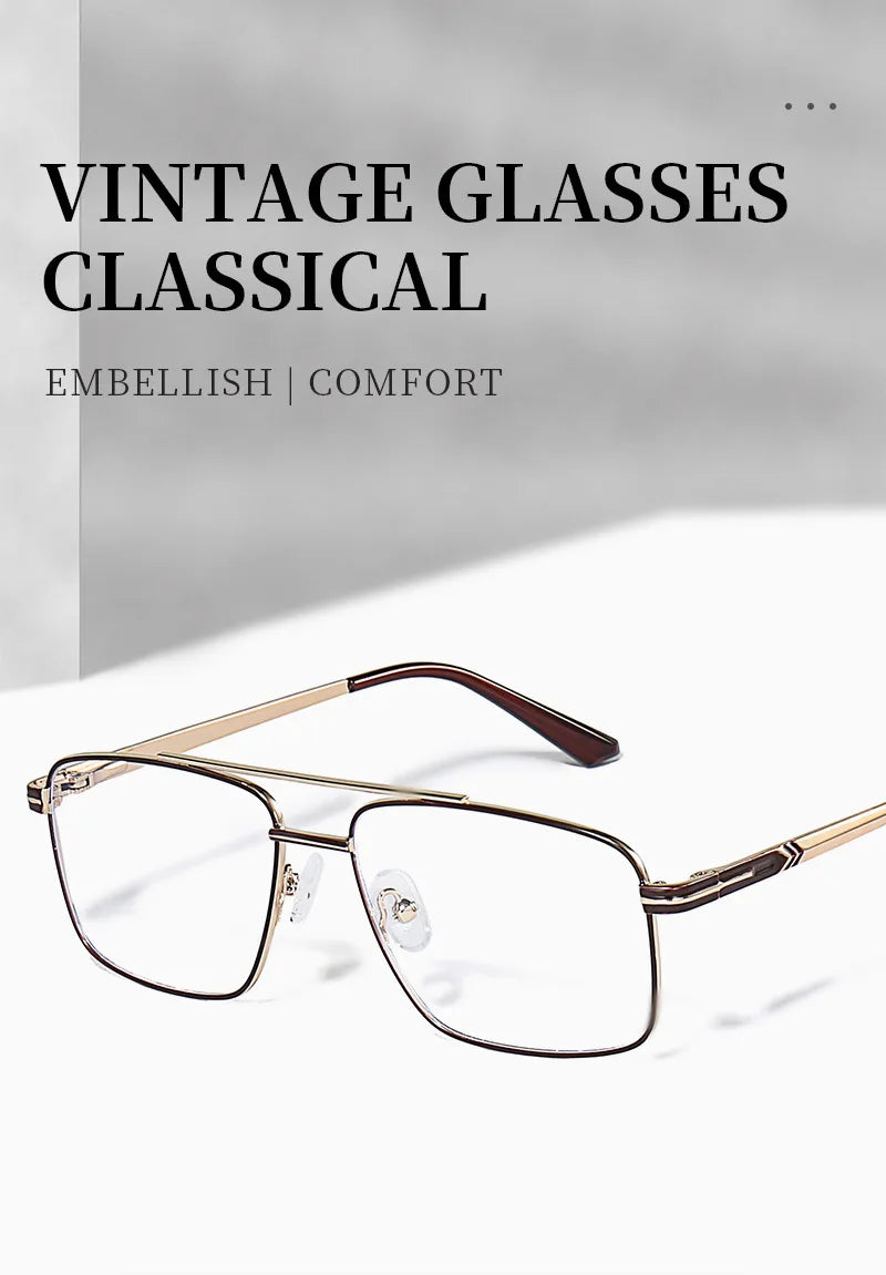 Classic Business Men's Metal Geometric Square Frame Eyewear Customizable Prescription Blue Light Protection Eyewear