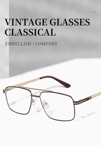Classic Business Men's Metal Geometric Square Frame Eyewear Customizable Prescription Blue Light Protection Eyewear