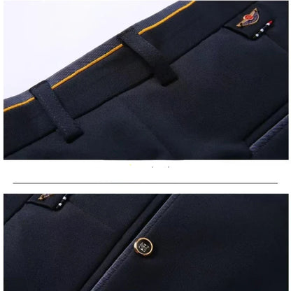 High Stretch Men's Dress Pants High Waist Elastic Formal Suit Pants Office Business Classic Casual Trousers Slim Fit Black Blue