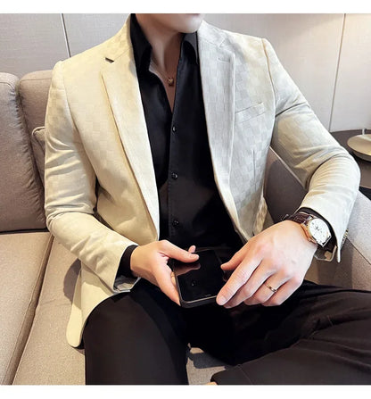 2025 Spring Plaid Blazers Coats 6 Color Fashion Luxury Business Slim Fit Social Suit Jacket Formal Wedding Prom Tuxedo 5XL-M