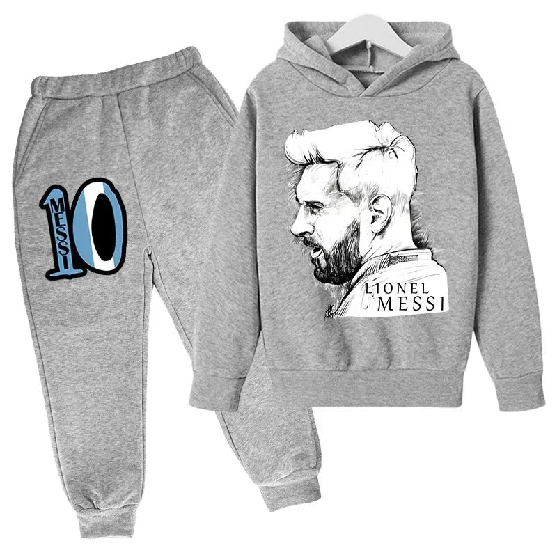 Spring Autumn Children's Hoodie Set Messi Avatar Printed Sportswear Hoodie Pants Suit 2-piece Set Boy Girl Kid Clothes Tracksuit