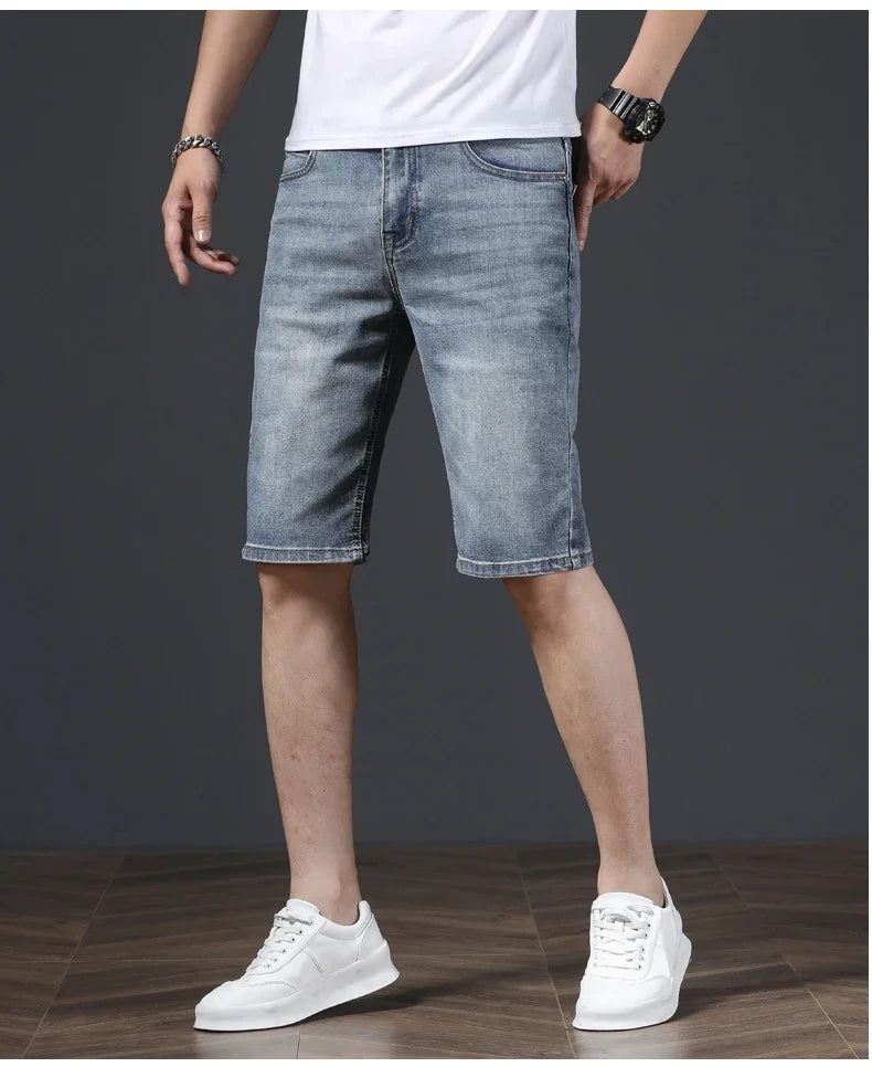2025 Summer Brand Stretch Thin Bermuda Masculina Cotton Denim Jeans Jorts Men Knee Length Soft Ropa Hombre Shorts